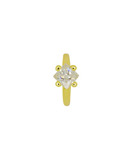 Anel Solitário com Zircônia Branca Quadrada Banhado a Ouro 18k