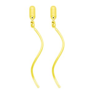Brinco Longo Fio Ondulado Liso Banhado a Ouro 18k