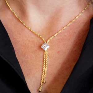Colar Gravatinha em Cordão Baiano com Pedra de Zircônia Cristal