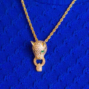 Gargantilha Cordão Baiano com Pingente de Tigre Cravejado de Zircônias