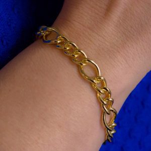 Pulseira Correntaria com Elos Mistos Banhada a Ouro 18k