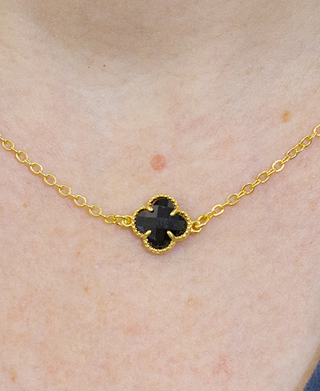 Colar Van Cleef Quatro Folhas Preto em Elo Português - Imagem 2