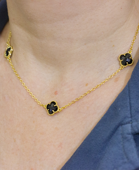 Colar Van Cleef Quatro Folhas Preto em Elo Português
