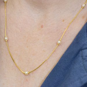 Colar Malha Veneziana com Pérolas Pequenas - 22cm