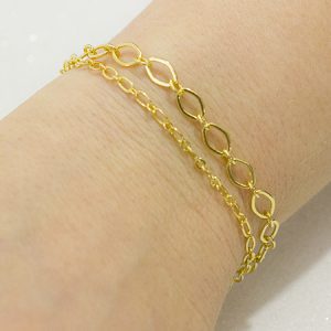 Pulseira Dupla Elo Português e Losango
