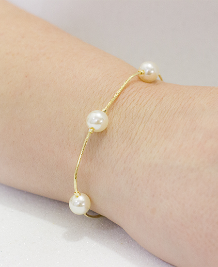 Pulseira de Pérola Banhada a Ouro 18k
