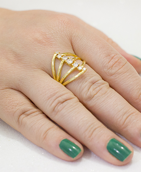 Anel Banhado a Ouro 18k com Zircônias Cristal - Imagem 2