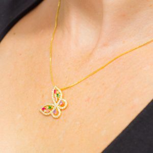 Colar Luxo Borboleta com Zircônia Colorida