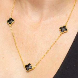 Colar Longo Inspiração Van Cleef com Zircônia Preta
