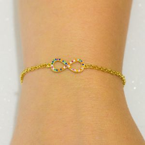 Pulseira Infinito Elo Português Cravejada de Zirconias Coloridas