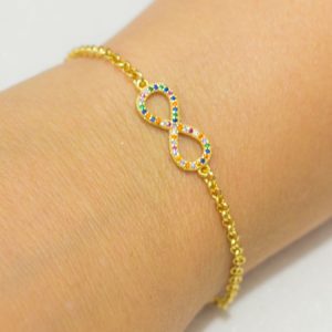 Pulseira Infinito Elo Português Cravejada de Zirconias Coloridas