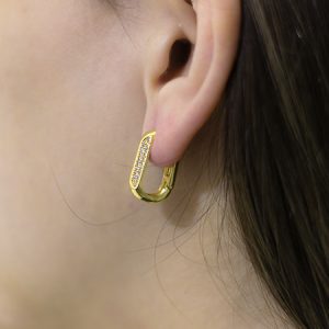 Brinco Argola Retangular Cravejado de Zircônia